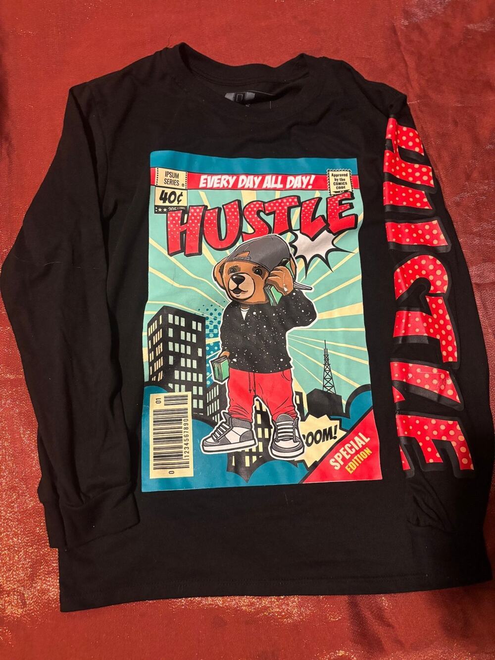 Hustle T-Shirt Boys L Long Sleeve Graphic Bear Hustle Sleeve Special Black